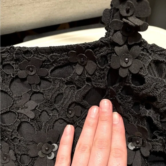 Anthropologie Pankaj & Nidhi Black Floral Appliqué Lace Mini Dress Size XS - Picture 6 of 7